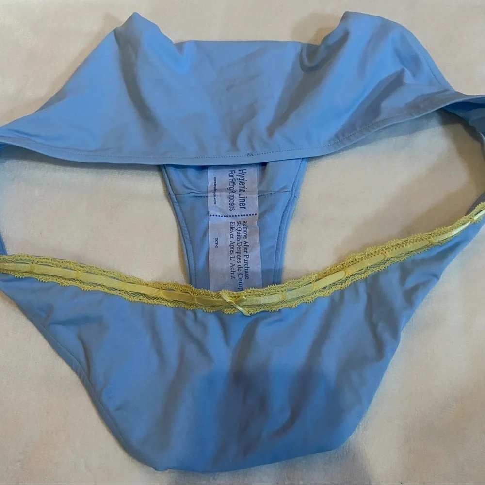 New! Frankie's Bikinis Blue golden hour Swim Bottom with Yellow Trim 1560